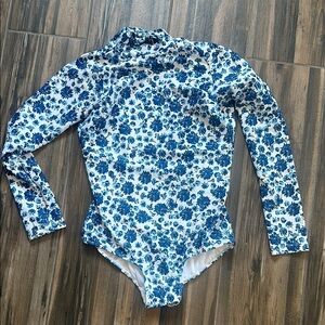 Albion Blue and White One-Piece Swimwear with Long Sleeves